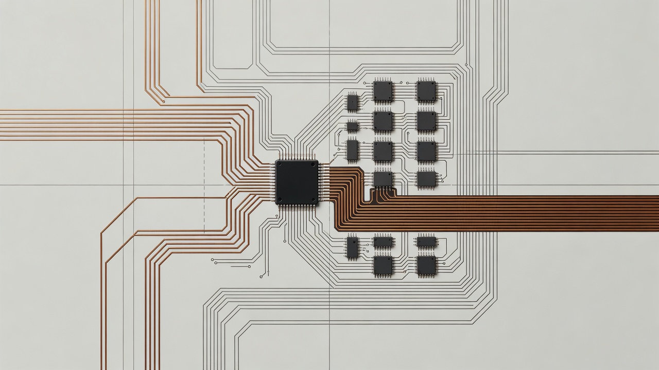 Close-up diagram of SD card interface lines differential trace pairs and solid state controller memory chips